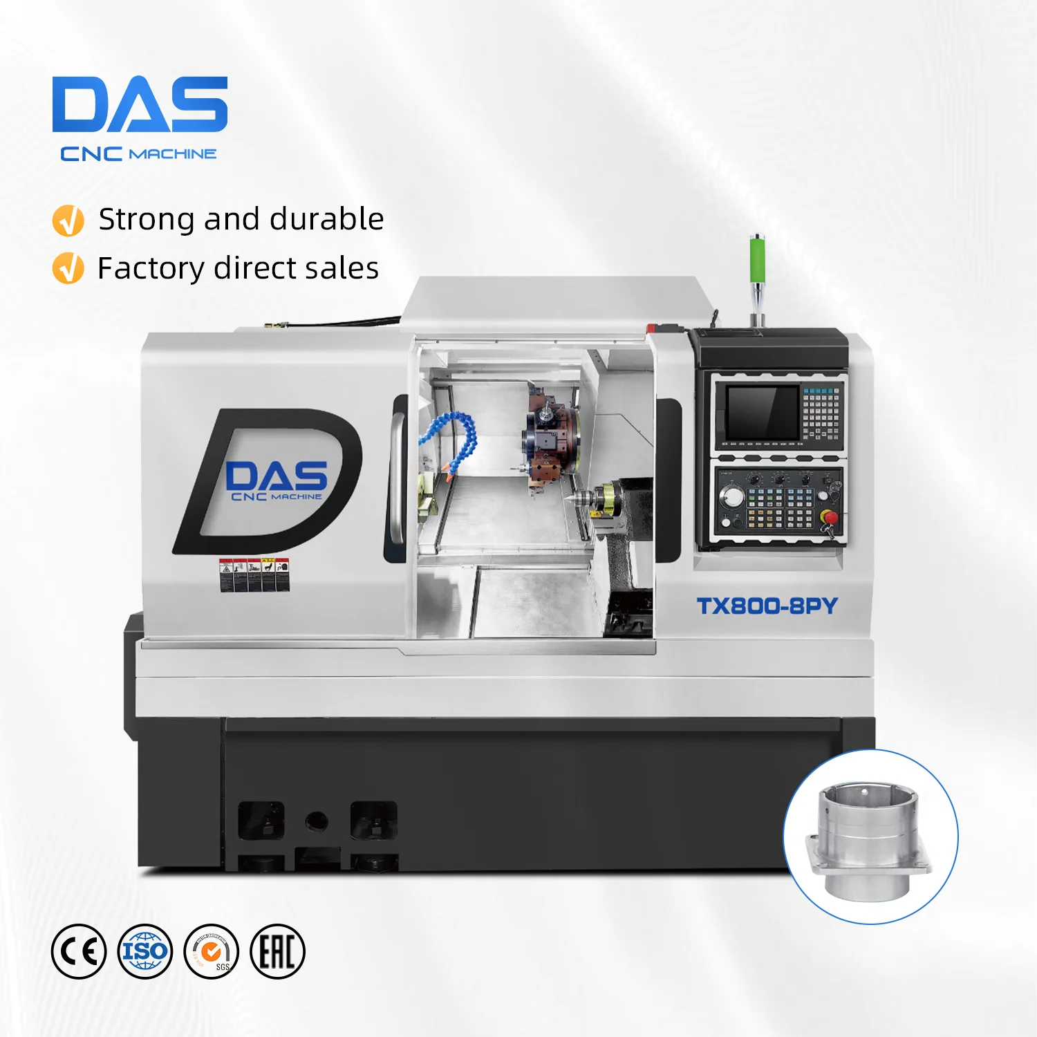 DAS TX800-8PY Y Axis Power Turret CNC Lathe With Tailstock